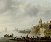 Jan van  Goyen River Scene with a Fortified Shore painting